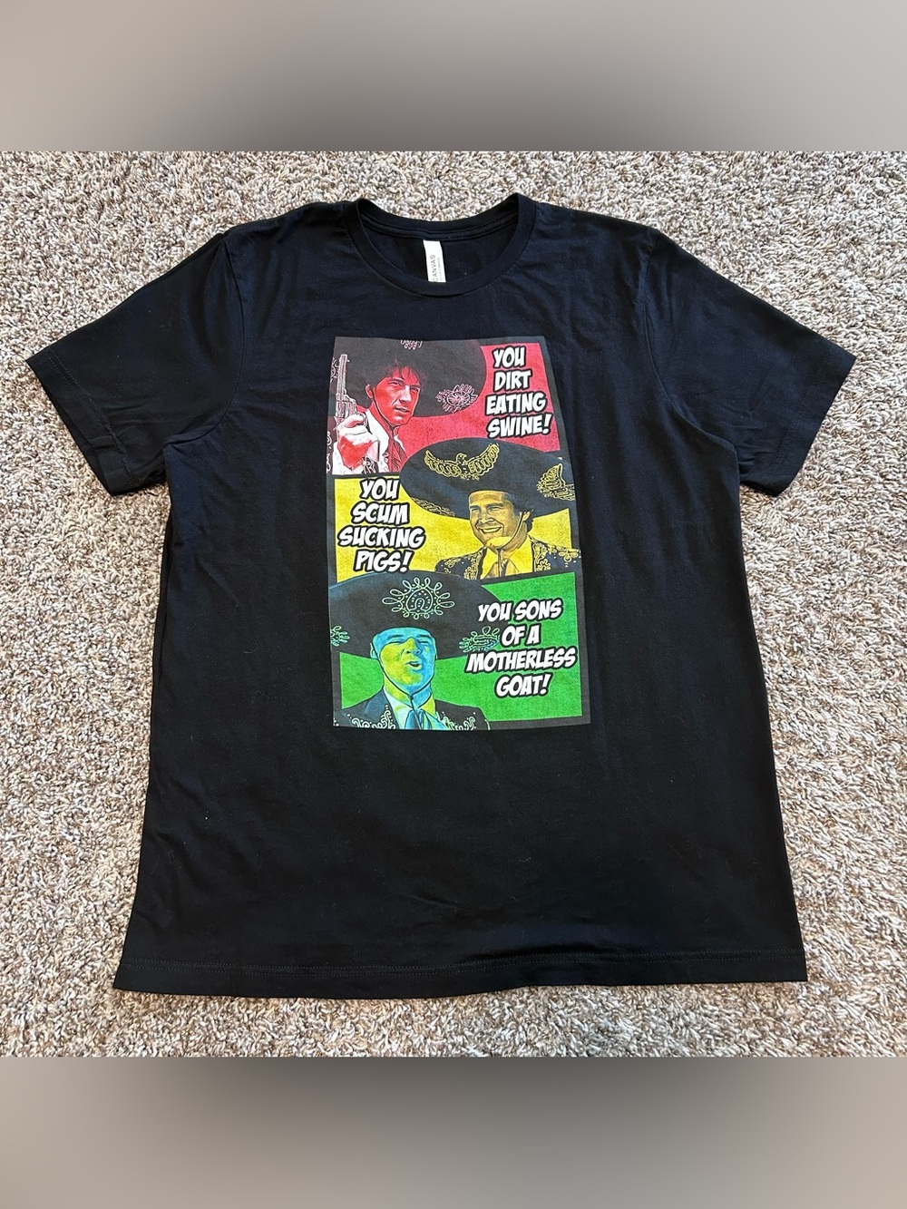 THREE AMIGOS MOVIE GRAPHIC TEE Motherless Goat Quote Black XL Extra Large Canvas